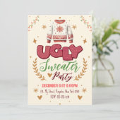 Fun Retro Ugly Sweater Weihnachts-Party Einladung (Stehend Vorderseite)