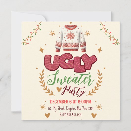 Fun Retro Ugly Sweater Weihnachts-Party Einladung (Vorderseite)