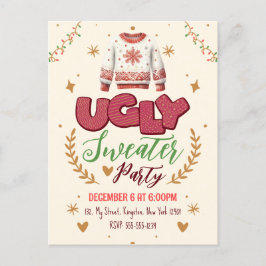 Fun Retro Ugly Sweater Weihnachts-Party Einladungspostkarte