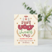 Fun Retro Ugly Sweater Weihnachts-Party Einladungspostkarte (Stehend Vorderseite)