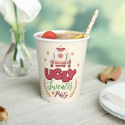 Fun Retro Ugly Sweater Weihnachts-Party Pappbecher (In Situ)