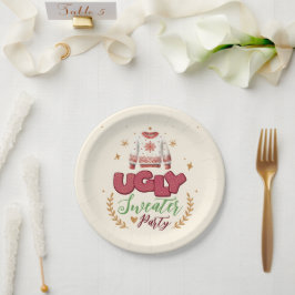 Fun Retro Ugly Sweater Weihnachts-Party Pappteller