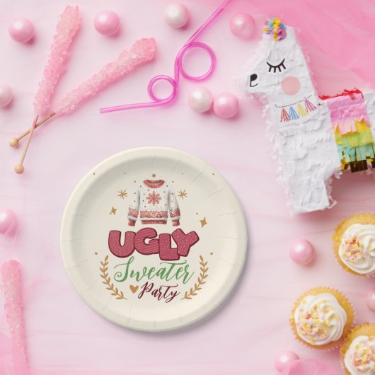 Fun Retro Ugly Sweater Weihnachts-Party Pappteller (Party)
