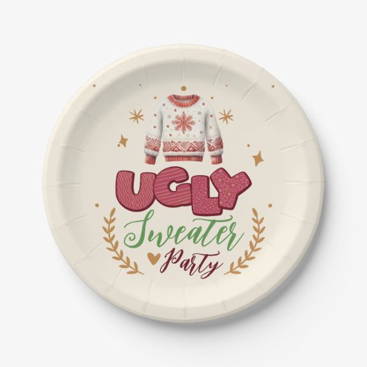 Fun Retro Ugly Sweater Weihnachts-Party Pappteller (Vorderseite)