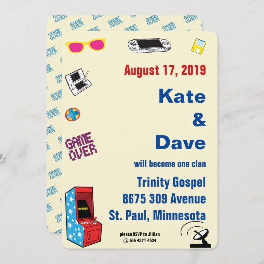 Fun Retro Video Gamer 🎮 💍 Hochzeit Einladung (Vorne/Hinten)