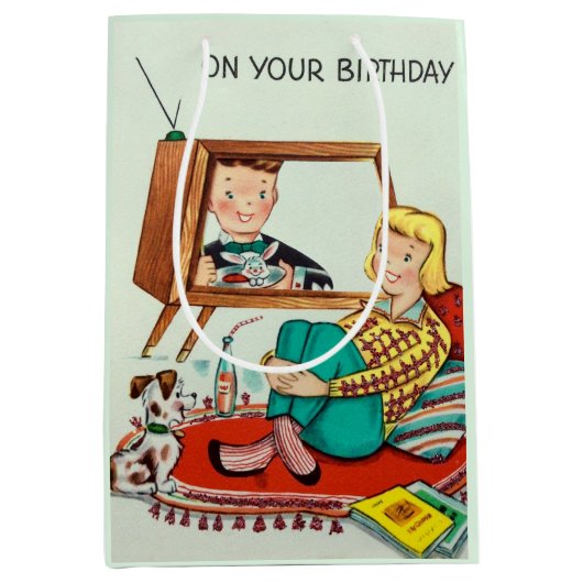 Fun Retro Vintag Geburtstag Mittlere Geschenktüte (Vorderseite)