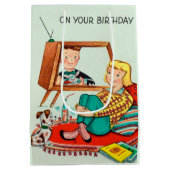 Fun Retro Vintag Geburtstag Mittlere Geschenktüte (Rückseite)