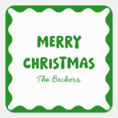 Fun Retro Wavy Green Trendy Custom Chic Weihnachte Quadratischer Aufkleber (Vorderseite)