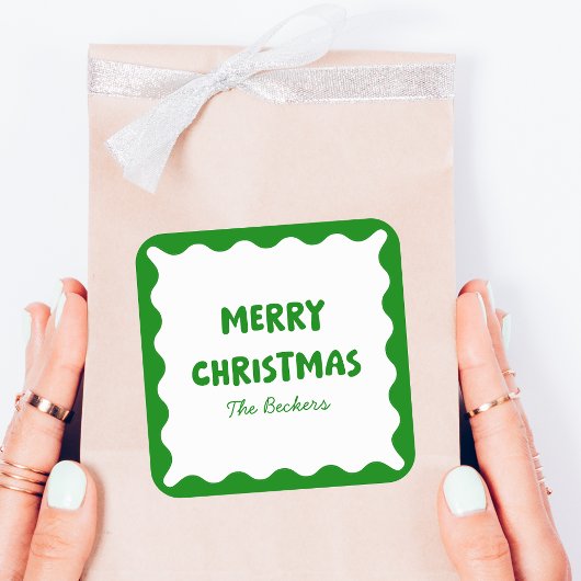 Fun Retro Wavy Green Trendy Custom Chic Weihnachte Quadratischer Aufkleber