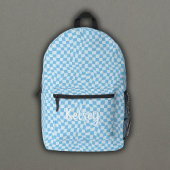 Fun Retro Wavy Karo Blue Monogram Name Bedruckter Rucksack