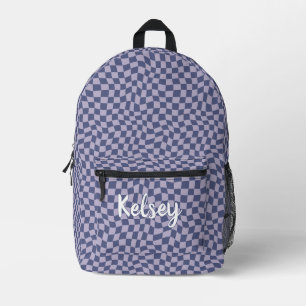 Fun Retro Wavy Karo Lila Monogram Name Bedruckter Rucksack