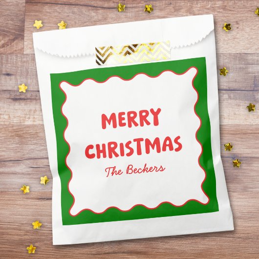 Fun Retro Wavy Red und Green Custom Chic Weihnacht Geschenktütchen
