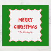 Fun Retro Wavy Red und Green Custom Chic Weihnacht Schaumweinetikett (Einzelnes Label)