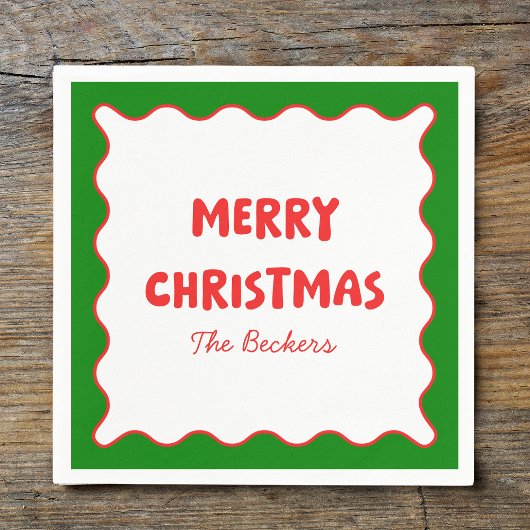 Fun Retro Wavy Red und Green Custom Chic Weihnacht Serviette