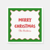 Fun Retro Wavy Red und Green Custom Chic Weihnacht Serviette (Vorderseite)