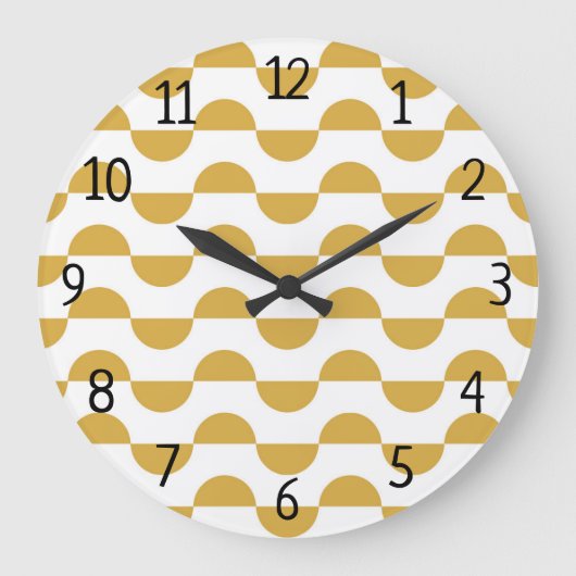 Fun Retro Wavy Semi Circle Yellow Große Wanduhr (Vorderseite)
