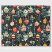 Fun Retro Weihnachtsbaum Ornamente Geschenkpapier (Flach)