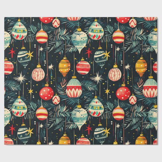 Fun Retro Weihnachtsbaum Ornamente Geschenkpapier (Flach)