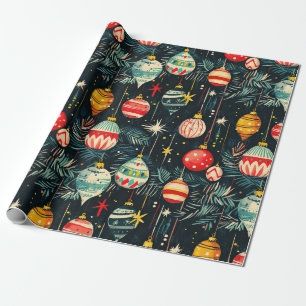 Fun Retro Weihnachtsbaum Ornamente Geschenkpapier
