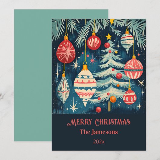 Fun Retro Weihnachtsbaumen Ornamente Feiertagskarte (Vorne/Hinten)