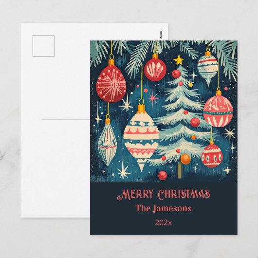 Fun Retro Weihnachtsbaumen Ornamente Feiertagspostkarte (Vorne/Hinten)
