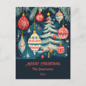 Fun Retro Weihnachtsbaumen Ornamente Feiertagspostkarte (Vorderseite)