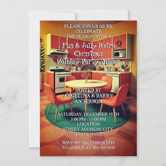 Fun Retro Weihnachtsfest Abendessen Party 1950er Einladung (Rückseite)