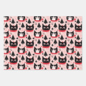 Fun Retro Weihnachtskatzen auf Rosa Geschenkpapier Set (Vorderseite 3)