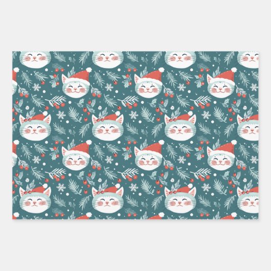 Fun Retro Weihnachtskatzen Geschenkpapier Set (Vorderseite 3)