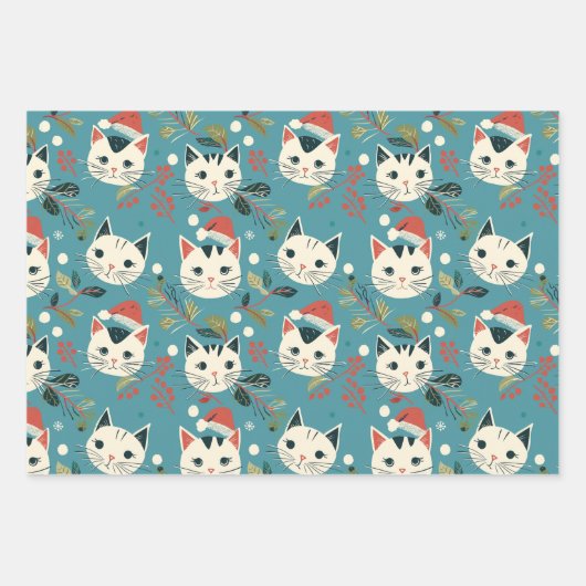 Fun Retro Weihnachtskatzen Geschenkpapier Set (Vorderseite 2)