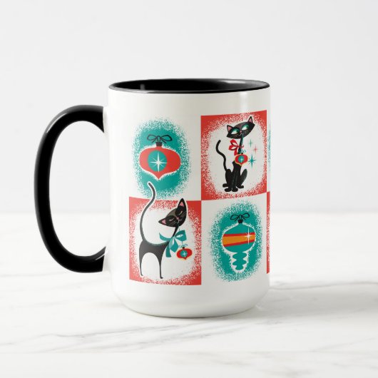 Fun Retro Weihnachtskatzen Tasse (Links)