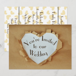 Fun Ripped Brown Paper Bag Heart Wedding Einladung