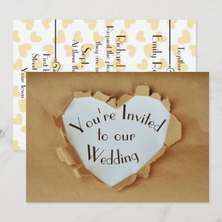 Fun Ripped Brown Paper Bag Heart Wedding Einladung