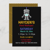 Fun Robot Einladung zum ersten Geburtstag (Vorne/Hinten)