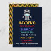 Fun Robot Erste Geburtstagsparty Einladung (Vorne/Hinten)