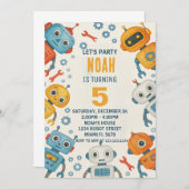 Fun Robot Geburtstagseinladung für Kinder Einladung (Vorne/Hinten)