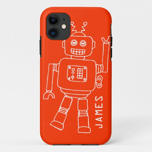 Fun Roboter mit Namen orange & weiße Jungs Case-Mate iPhone Hülle (Rückseite)