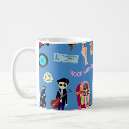 Fun Rock and Roll Oldies Cartoon Niedliches Muster Kaffeetasse (Links)
