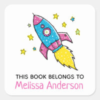 Fun Rocketship Girl 'This Book Belongs and Name