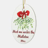 Fun Romantic Meet under Mistletoe Zitat Weihnachte Keramik Ornament (Links)