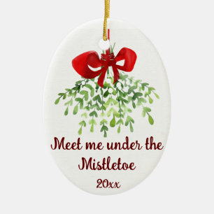 Fun Romantic Meet under Mistletoe Zitat Weihnachte Keramik Ornament