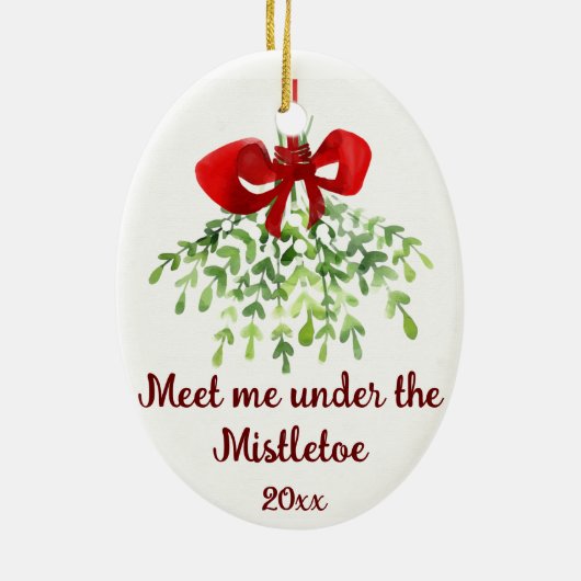 Fun Romantic Meet under Mistletoe Zitat Weihnachte Keramik Ornament (Hinten)