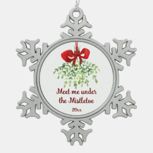 Fun Romantic Meet under Mistletoe Zitat Weihnachte Schneeflocken Zinn-Ornament