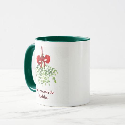 Fun Romantic Meet under Mistletoe Zitat Weihnachte Tasse (Vorderseite Links)
