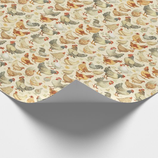Fun roosters chickens tiled pattern geschenkpapier (Ecke)