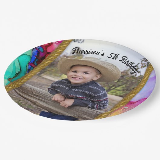 Fun Rope Frame Western Stil mehrfarbig Pappteller (Schrägansicht)