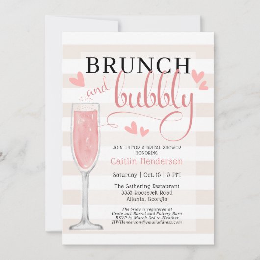 Fun Rosa Brunch und Bubbly Brautparty Invitati Einladung (Vorderseite)