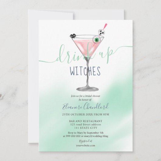 Fun rosa Cocktail Hexen Halloween Brautparty Einladung (Vorderseite)
