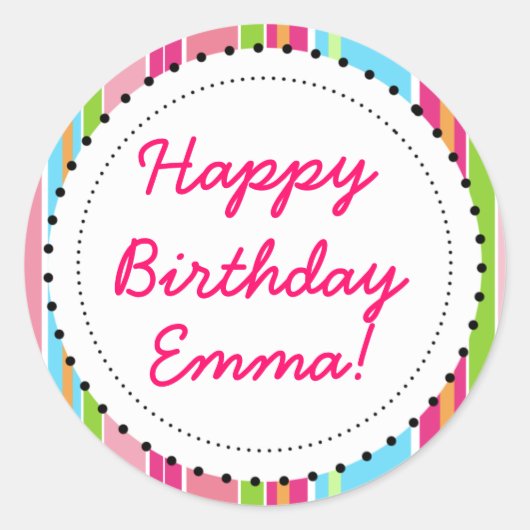 Fun rosa Farbstreifen und Punktkleber Runder Aufkleber (Vorderseite)