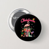 Fun rosa Flamingo in der Weihnachtsmannmütze Weihn Button (Vorne & Hinten)